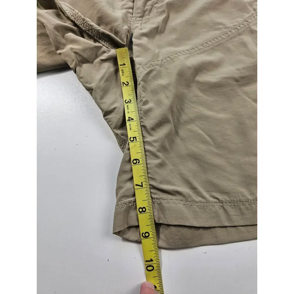 North face size 34 nylon packable zip pocket shorts beige lightweight khaki
